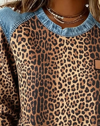 Women's Leopard Print Denim Sweater