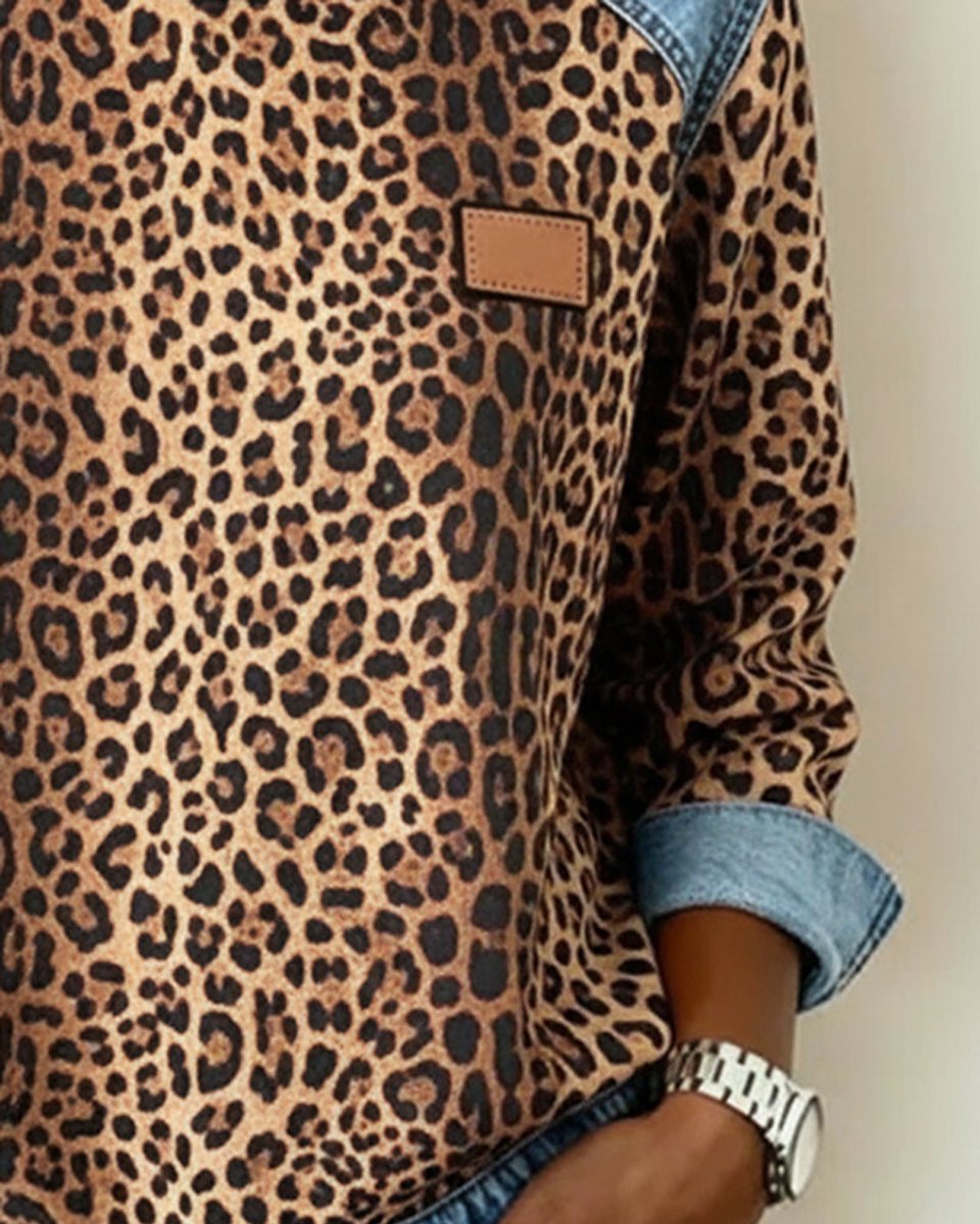 Women's Leopard Print Denim Sweater
