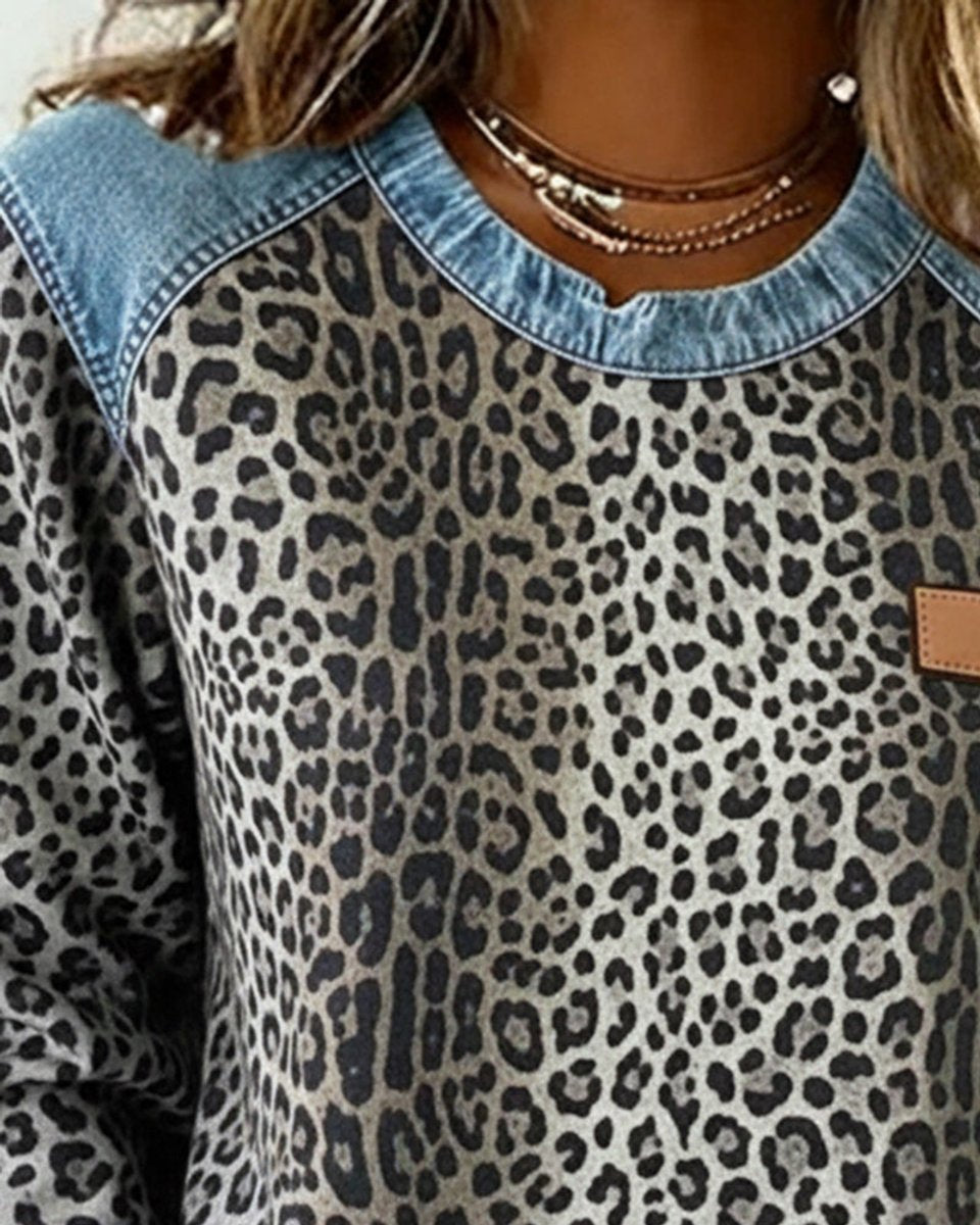 Women's Leopard Print Denim Sweater