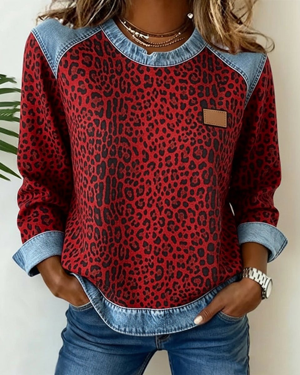 Women's Leopard Print Denim Sweater