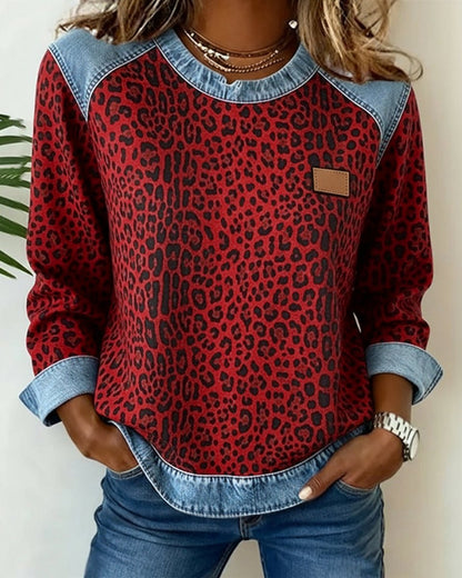 Women's Leopard Print Denim Sweater