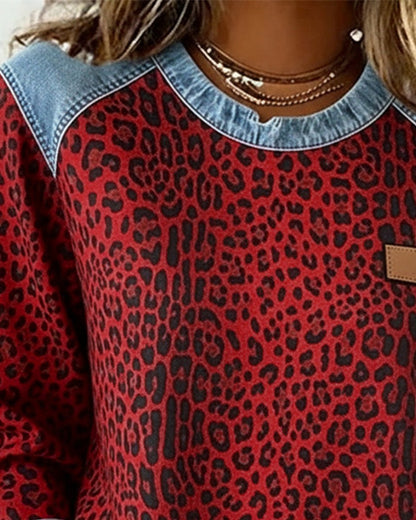 Women's Leopard Print Denim Sweater