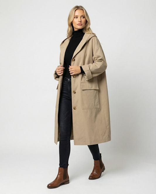 Women's Hooded Long Trench Coat