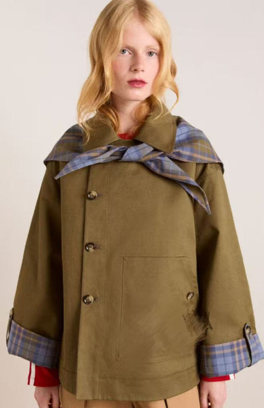 Women's Tartan-Lined Oversized Trench Coat