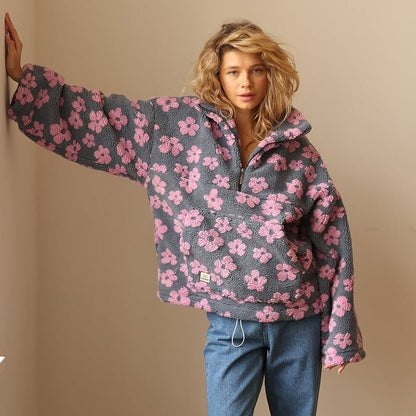 Women's Oversized Floral Fleece Jumper