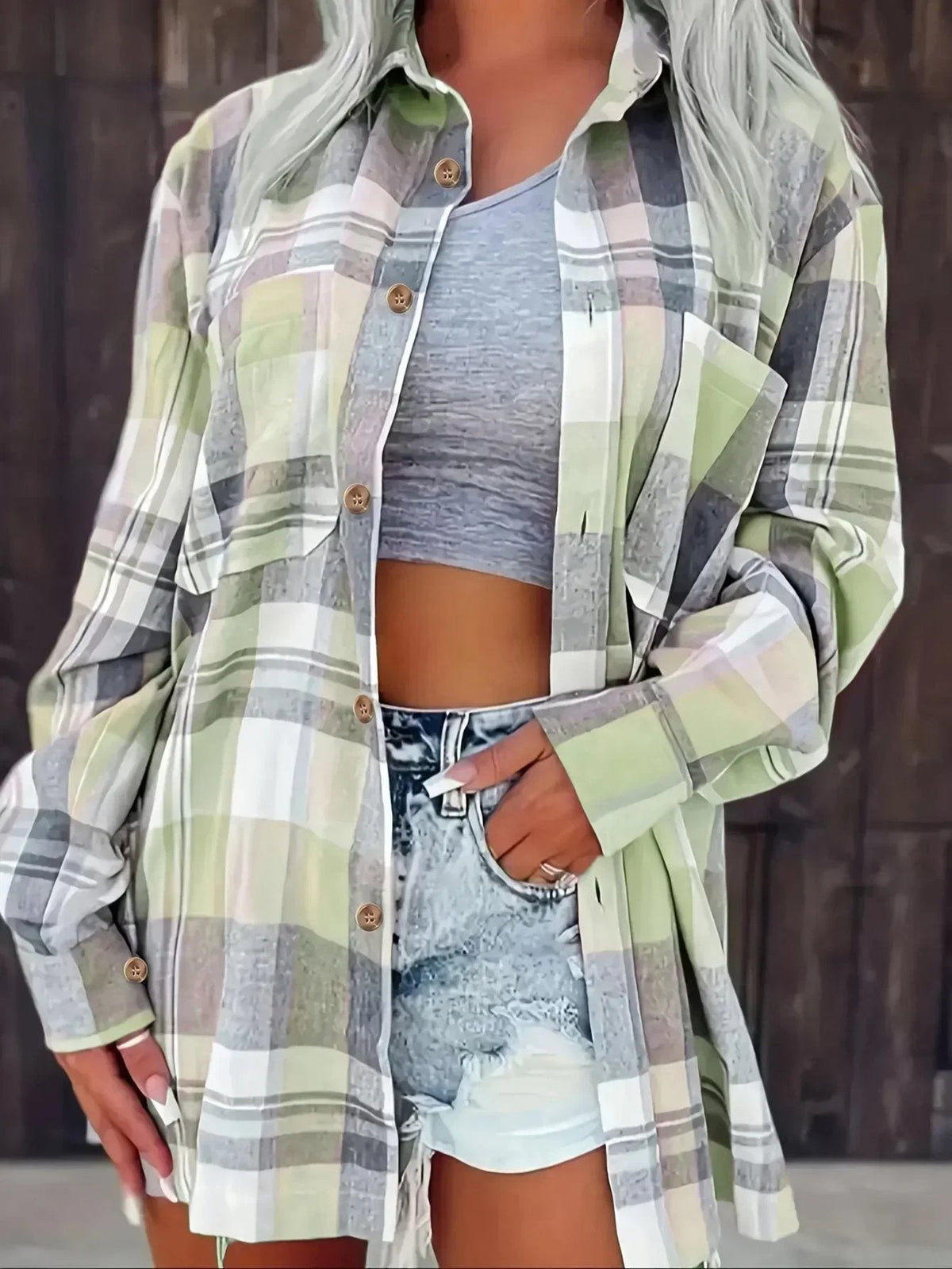Women's Oversized Plaid Flannel Jacket