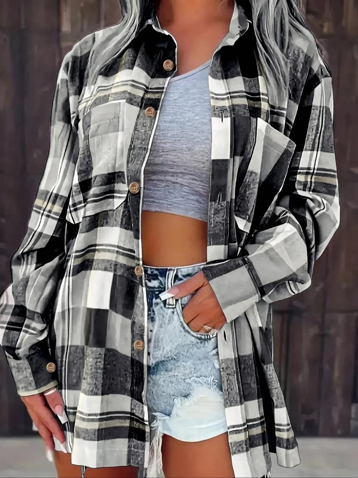 Women's Oversized Plaid Flannel Jacket