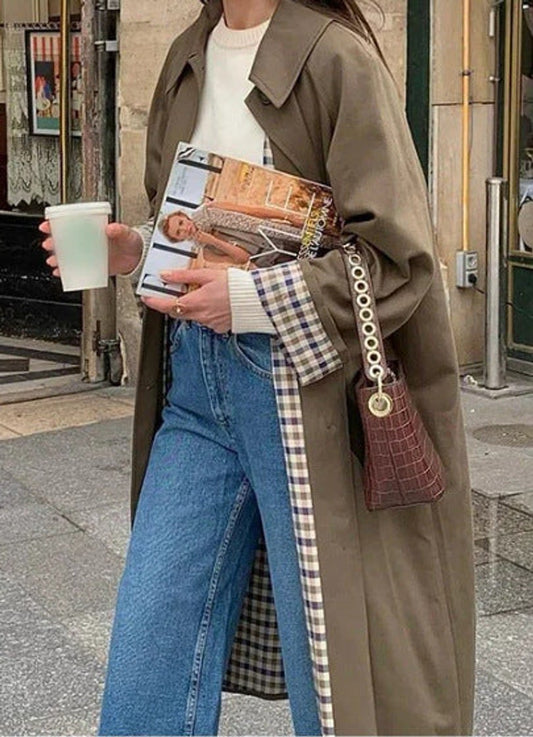 Women's Plaid-Lined Cotton Trench Coat