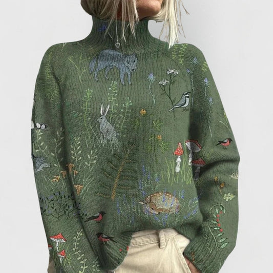 Women's Floral Print Turtleneck Jumper