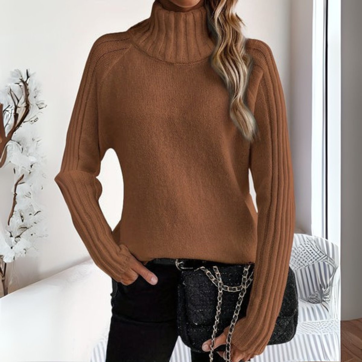 Women's Ribbed Knit Turtleneck Jumper