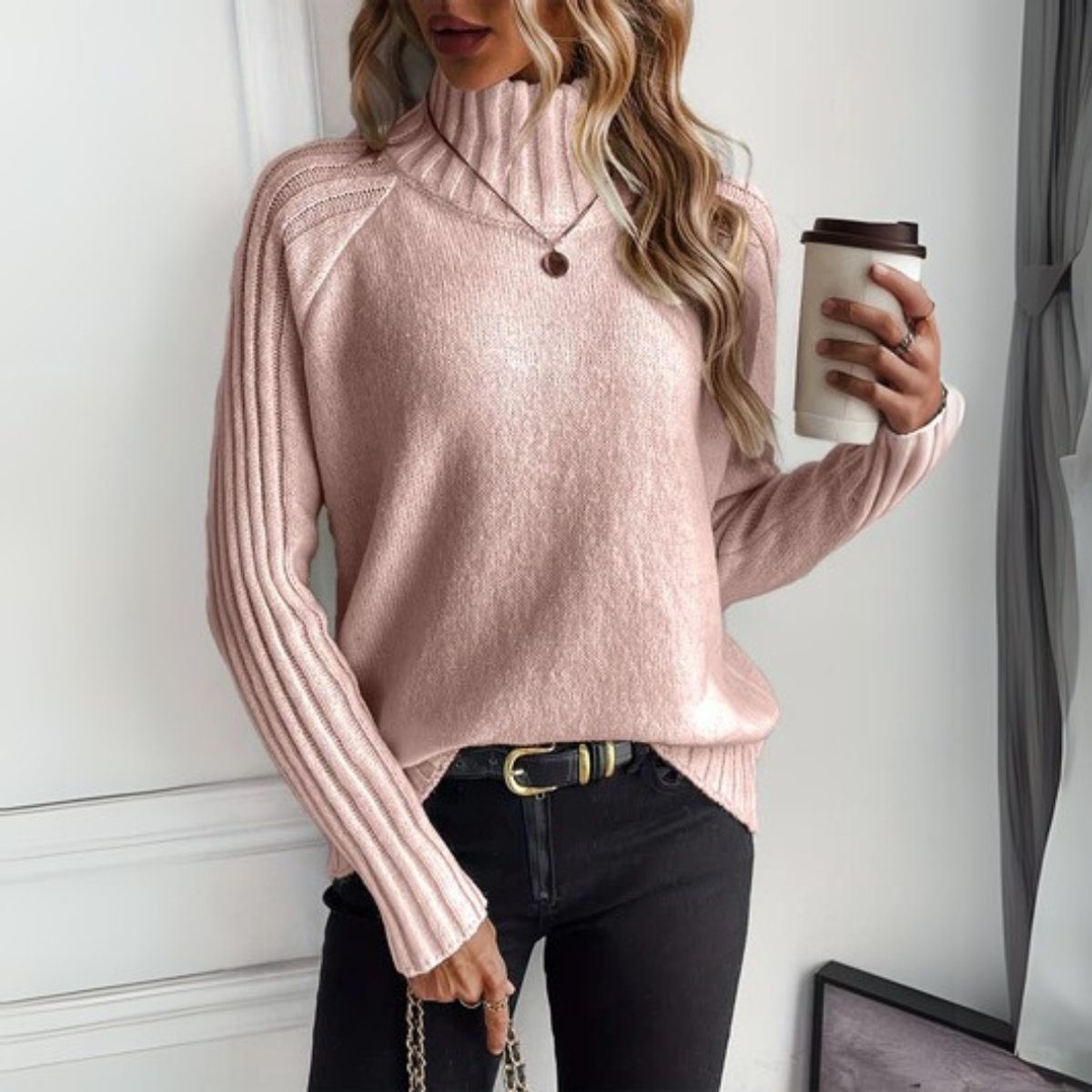 Women's Ribbed Knit Turtleneck Jumper