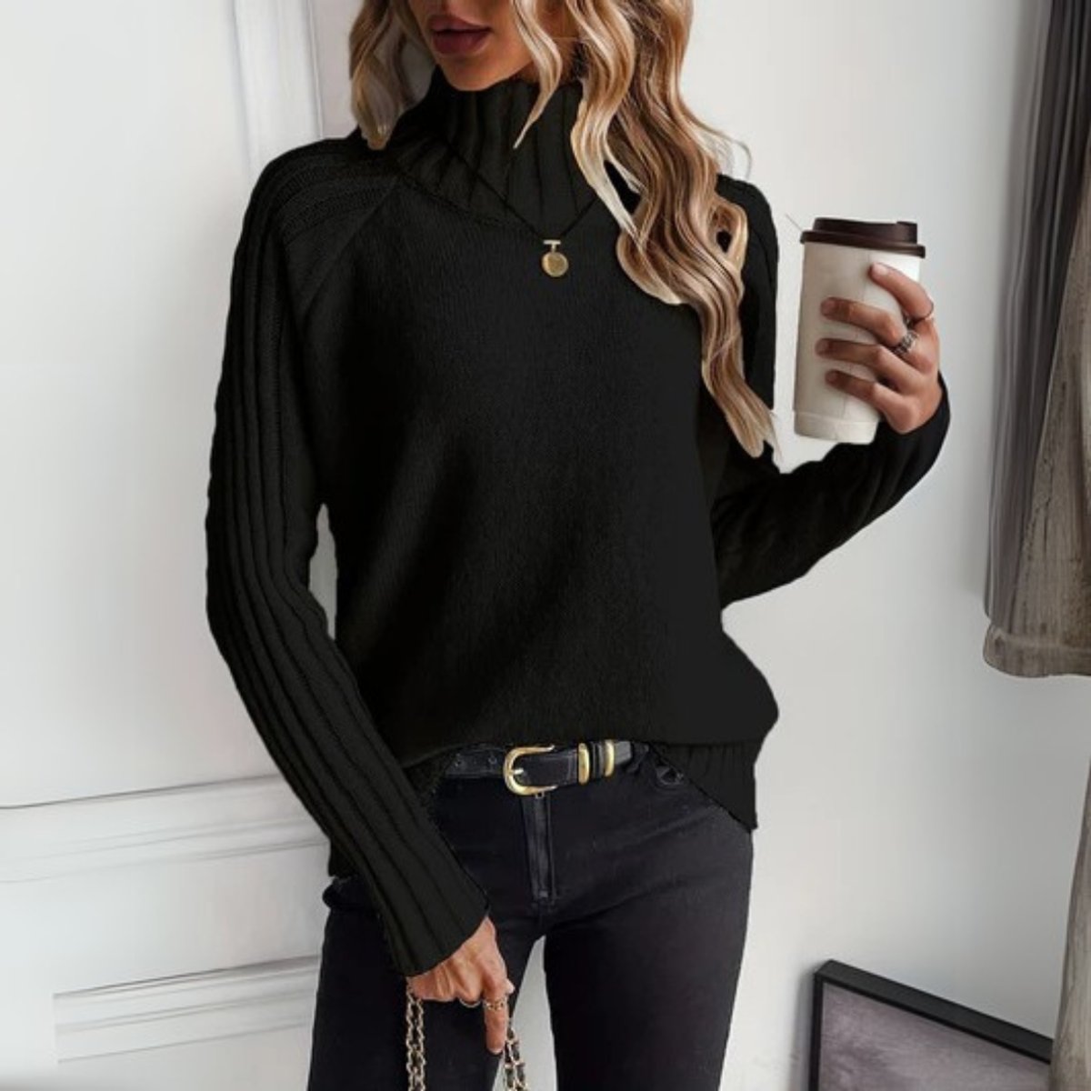 Women's Ribbed Knit Turtleneck Jumper