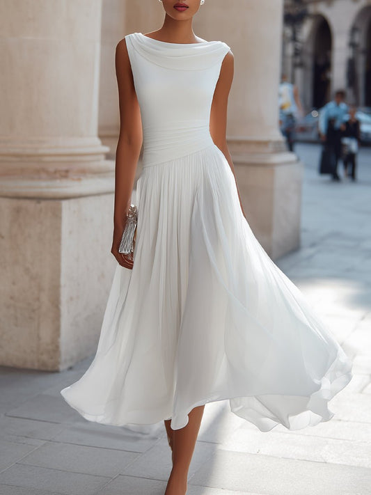 Women's Elegant Pleated Midi Dress