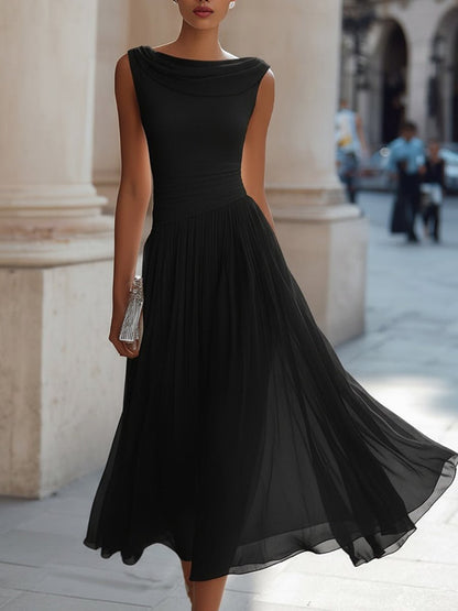 Women's Elegant Pleated Midi Dress