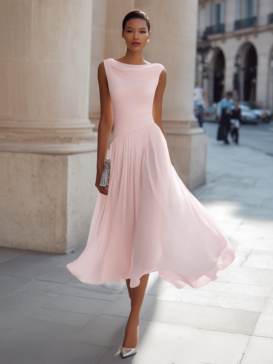 Women's Elegant Pleated Midi Dress