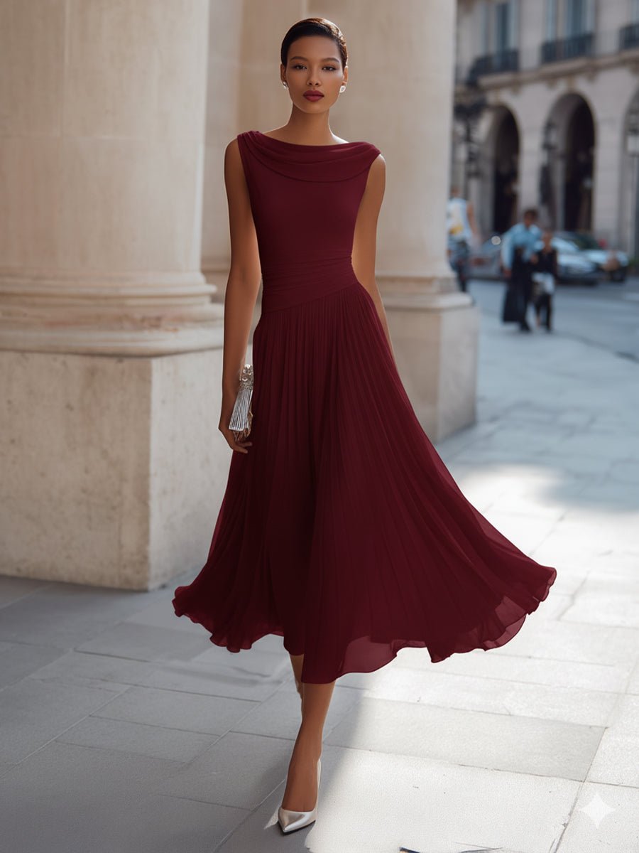 Women's Elegant Pleated Midi Dress