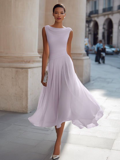 Women's Elegant Pleated Midi Dress