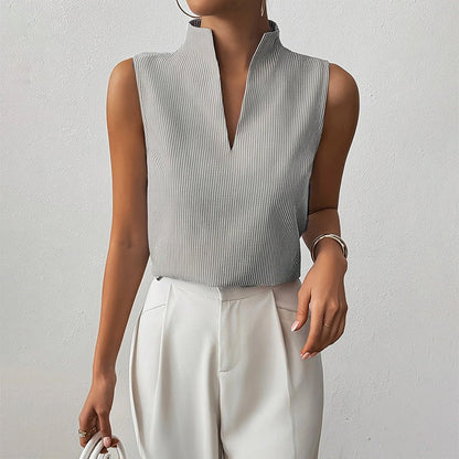 Women's Striped Stand-Collar Blouse