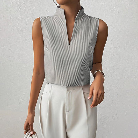 Women's Striped Stand-Collar Blouse