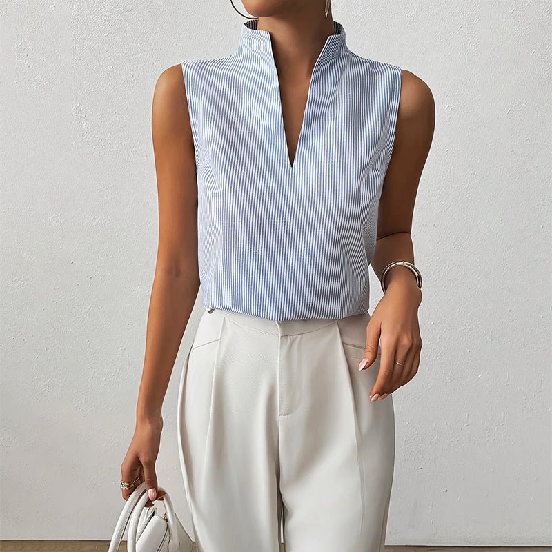 Women's Striped Stand-Collar Blouse