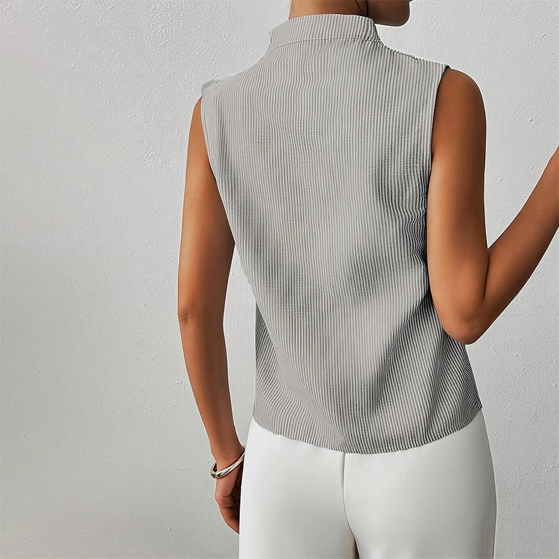 Women's Striped Stand-Collar Blouse