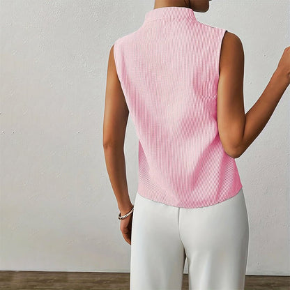Women's Striped Stand-Collar Blouse
