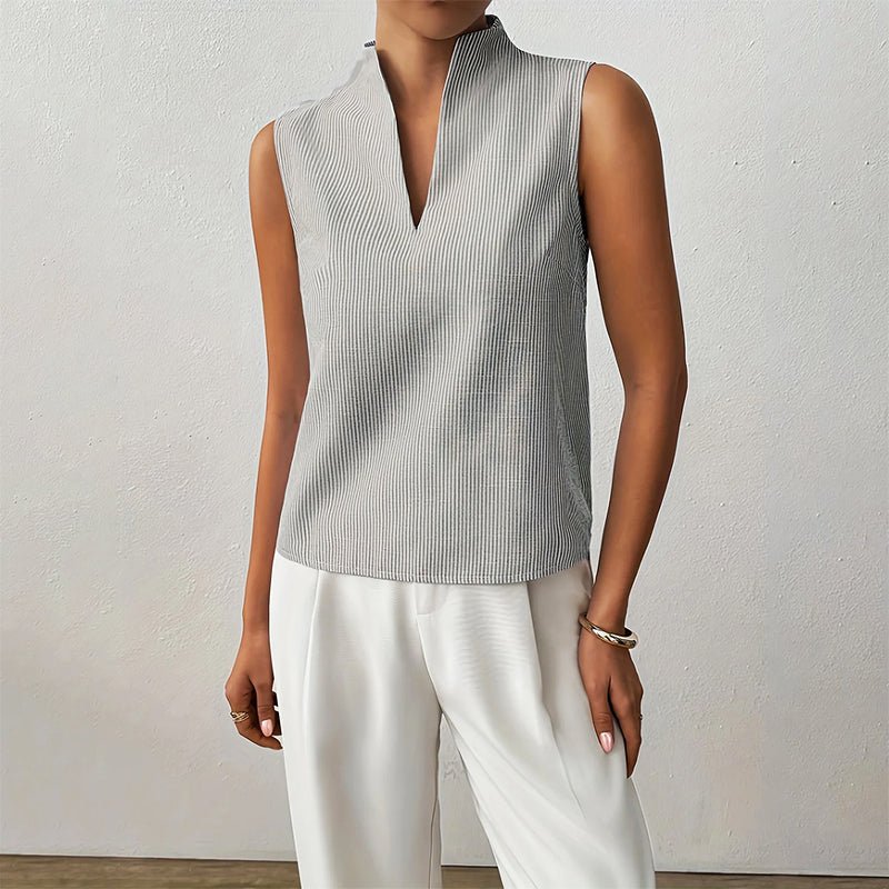 Women's Striped Stand-Collar Blouse