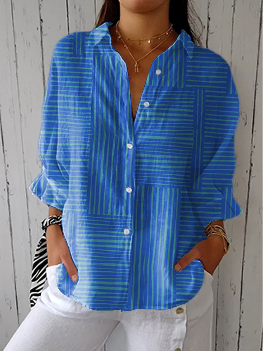 Women's Striped Button-Front Blouse