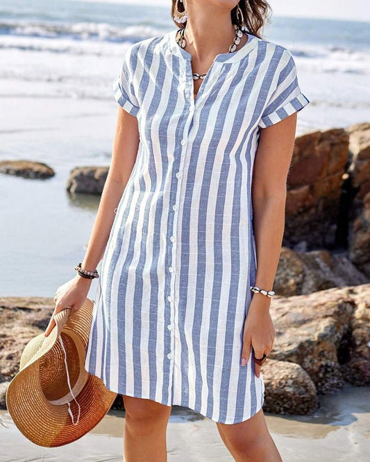 Women's Casual Striped Shirt Dress