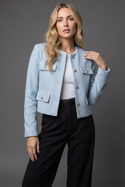 Women's Round Neck Tweed Blazer