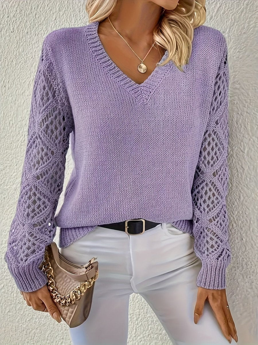 Women's V-Neck Hollow Knit Jumper