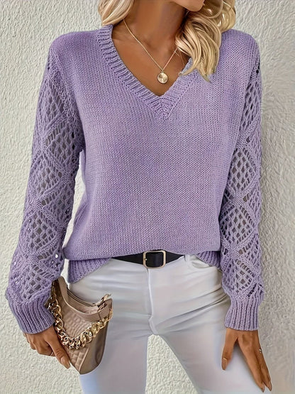 Women's V-Neck Hollow Knit Jumper