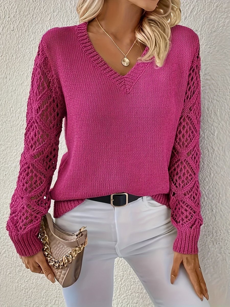 Women's V-Neck Hollow Knit Jumper