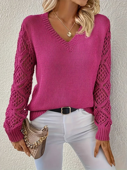 Women's V-Neck Hollow Knit Jumper