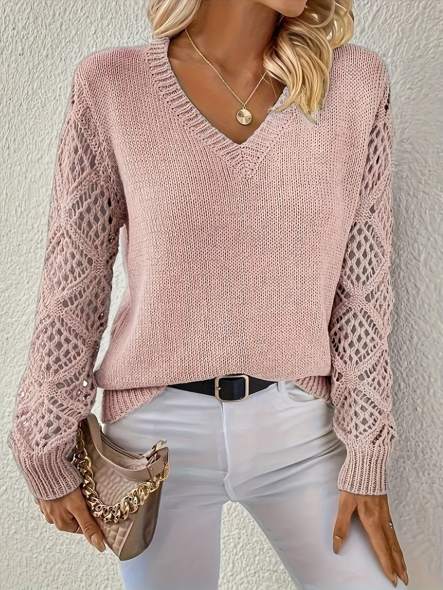 Women's V-Neck Hollow Knit Jumper