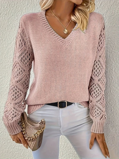 Women's V-Neck Hollow Knit Jumper