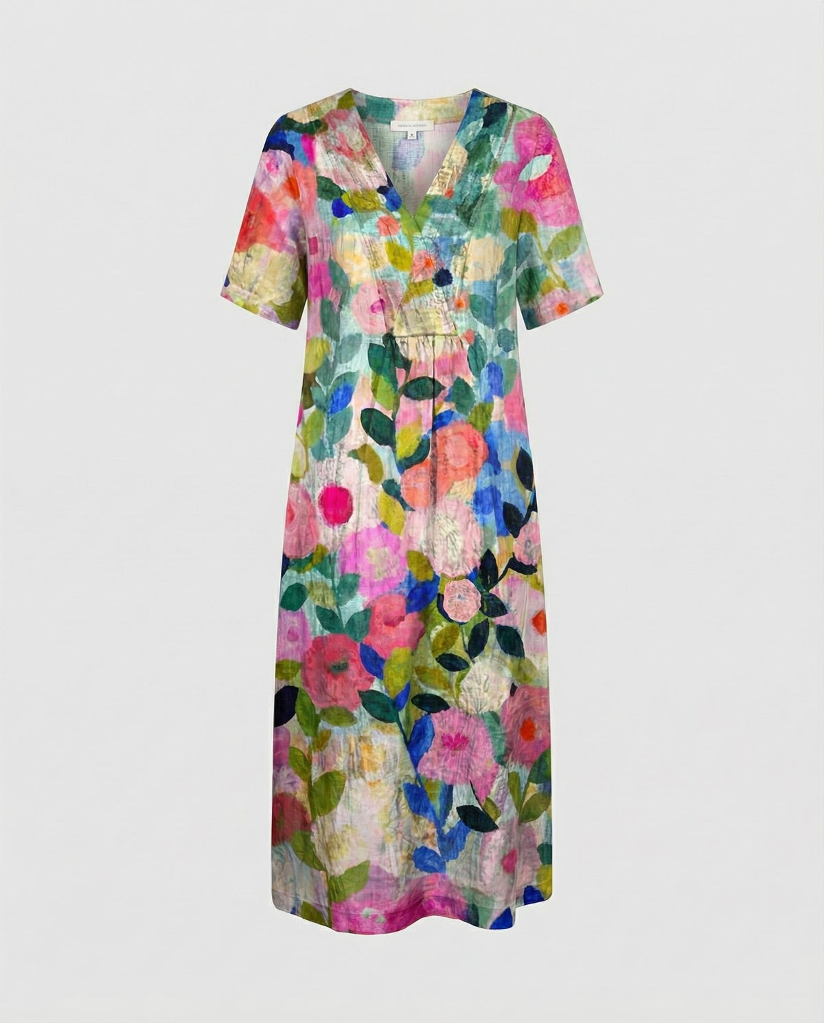 Women's Floral Linen V-Neck Dress