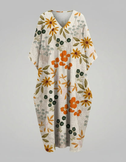 Women's Floral Linen V-Neck Dress