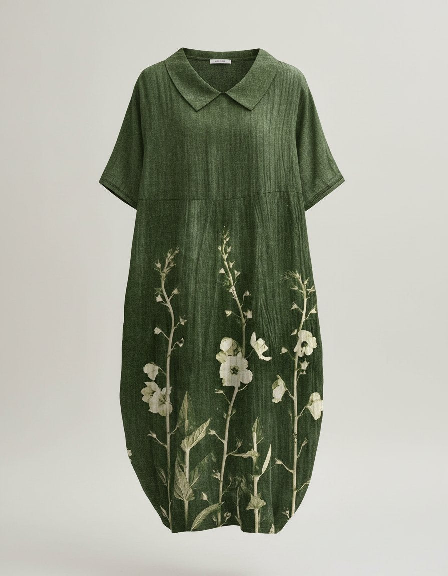 Women's Floral Linen V-Neck Dress