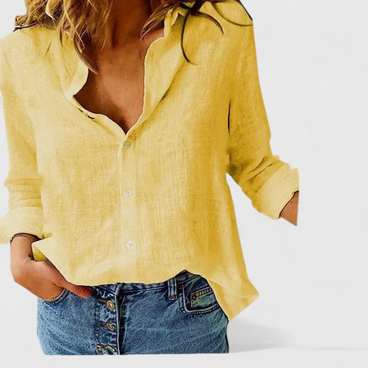 Women’s Linen V Neck Button Blouse